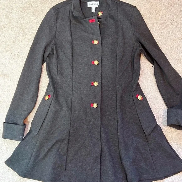 Joseph Ribkoff Military Coat, 3/4 length, Charcoal with red accents Size 12 - Picture 12 of 15
